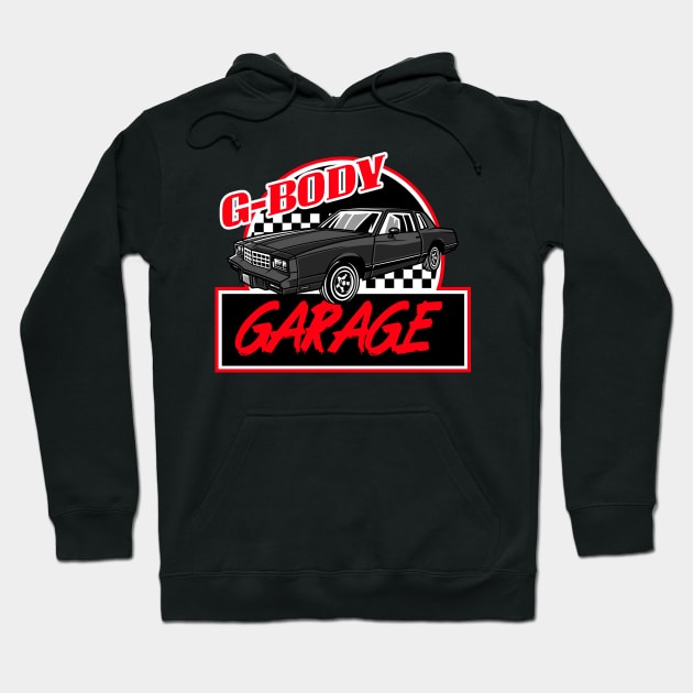 G Body Garage Car checkered Flag Racer Hoodie by Carantined Chao$
